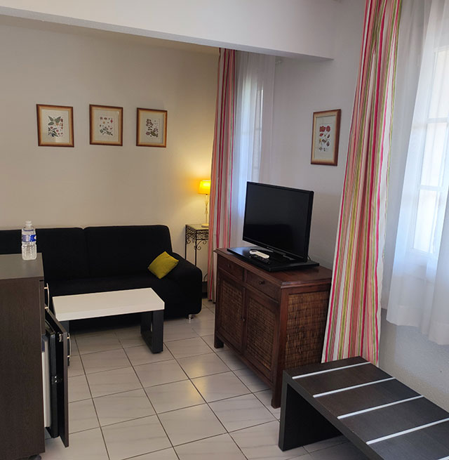The sitting area of the family suite at the Relais du Val d'Orbieu, a charming hotel near Carcassonne